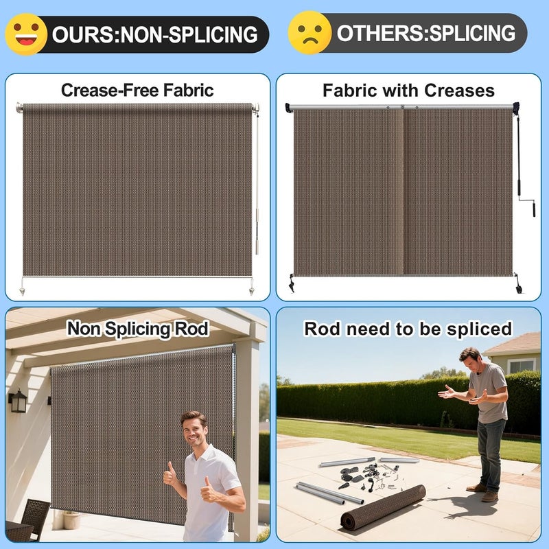 HENG FENG Outdoor Roller Shade 6'(W) x6'(H) Cordless Exterior Roller Shade Patio Shades Roll up Outdoor Blinds for Patio Porch Gazebo Pergola,Mocha - Image 3